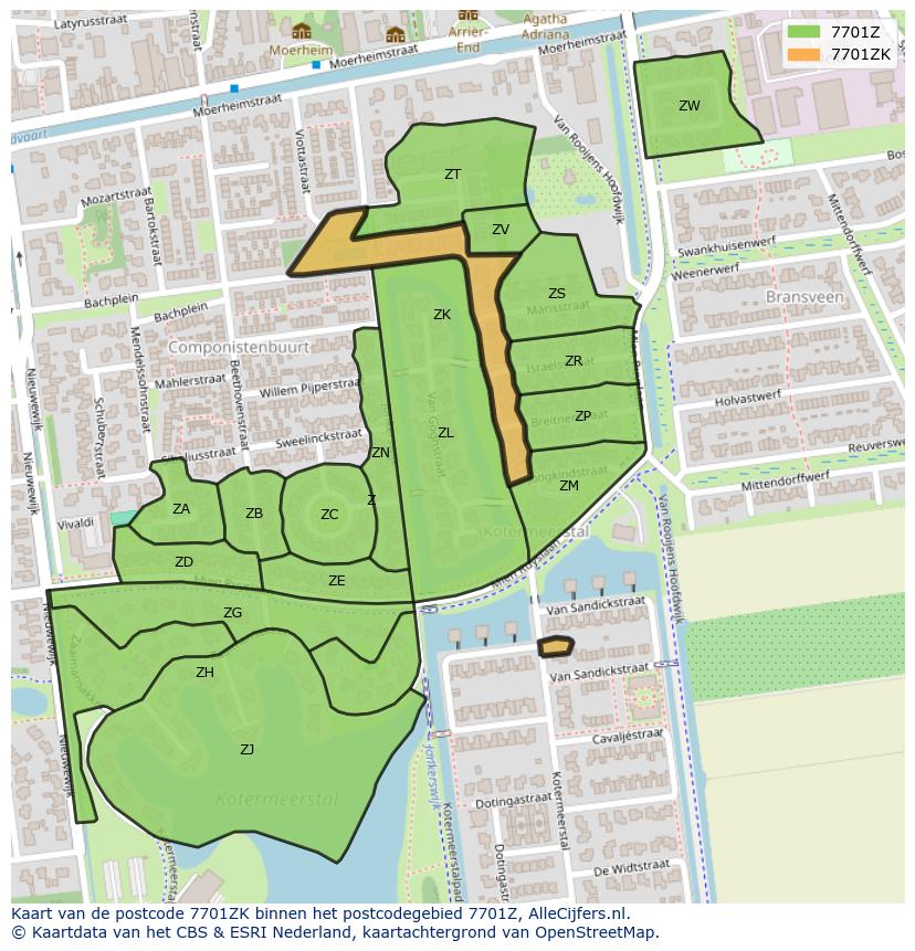 Afbeelding van het postcodegebied 7701 ZK op de kaart.