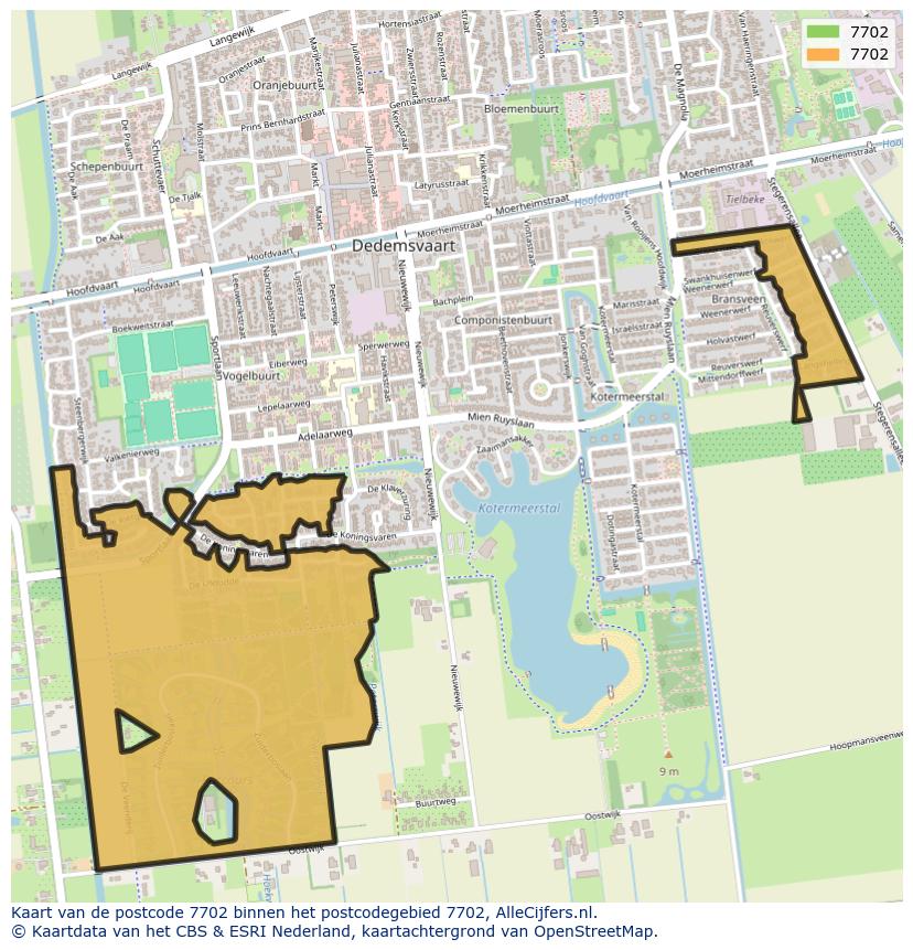 Afbeelding van het postcodegebied 7702 op de kaart.