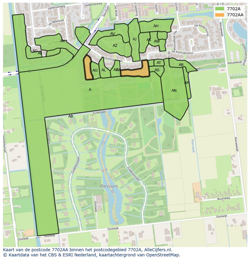 Afbeelding van het postcodegebied 7702 AA op de kaart.