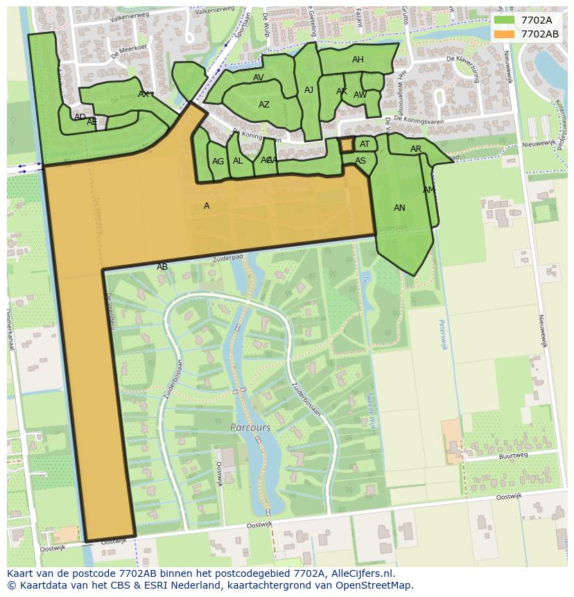 Afbeelding van het postcodegebied 7702 AB op de kaart.