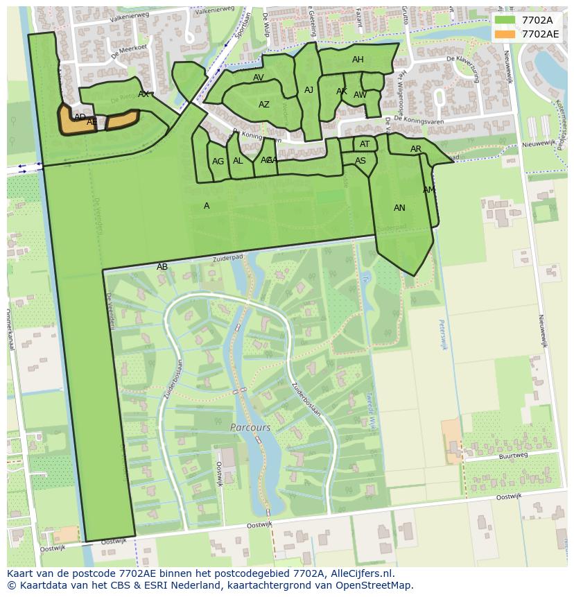 Afbeelding van het postcodegebied 7702 AE op de kaart.