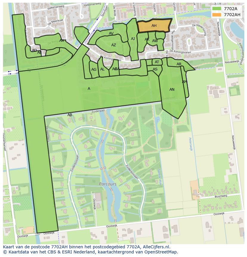 Afbeelding van het postcodegebied 7702 AH op de kaart.