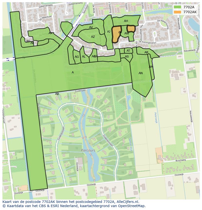 Afbeelding van het postcodegebied 7702 AK op de kaart.