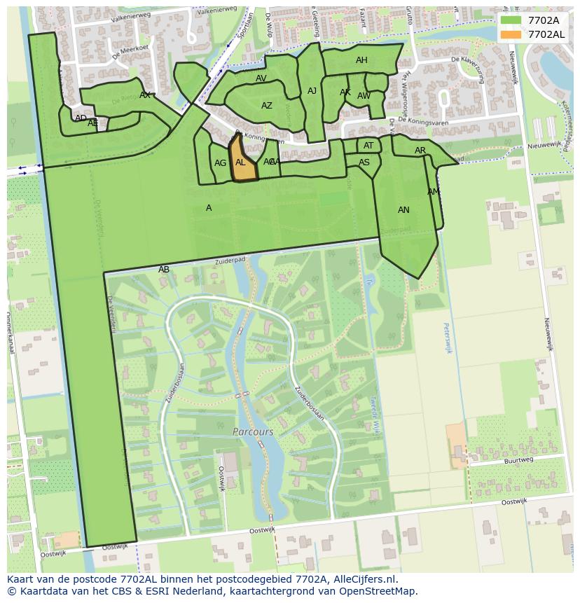 Afbeelding van het postcodegebied 7702 AL op de kaart.