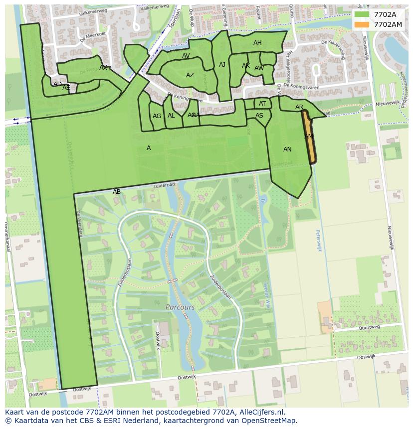 Afbeelding van het postcodegebied 7702 AM op de kaart.