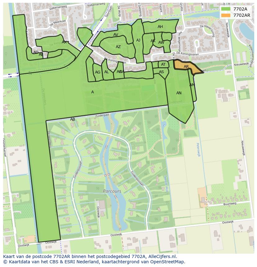 Afbeelding van het postcodegebied 7702 AR op de kaart.