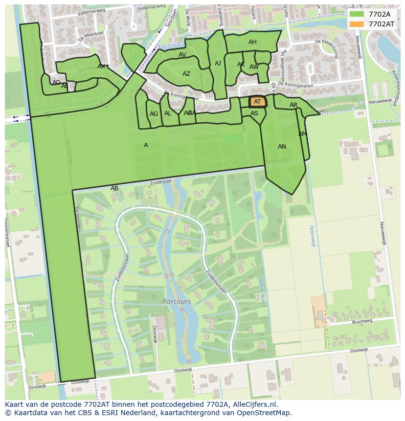 Afbeelding van het postcodegebied 7702 AT op de kaart.