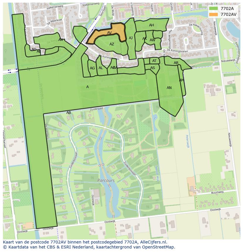 Afbeelding van het postcodegebied 7702 AV op de kaart.