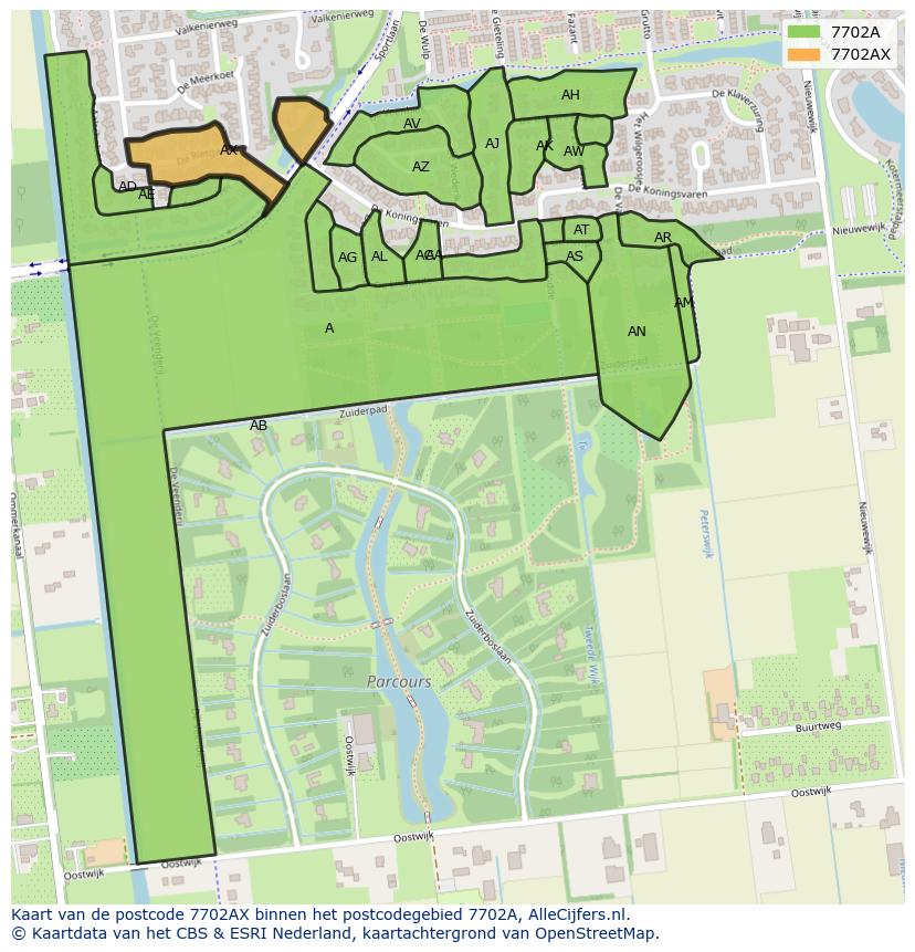Afbeelding van het postcodegebied 7702 AX op de kaart.