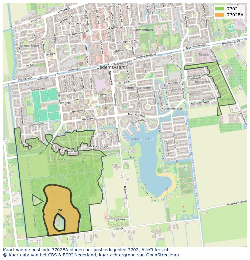 Afbeelding van het postcodegebied 7702 BA op de kaart.