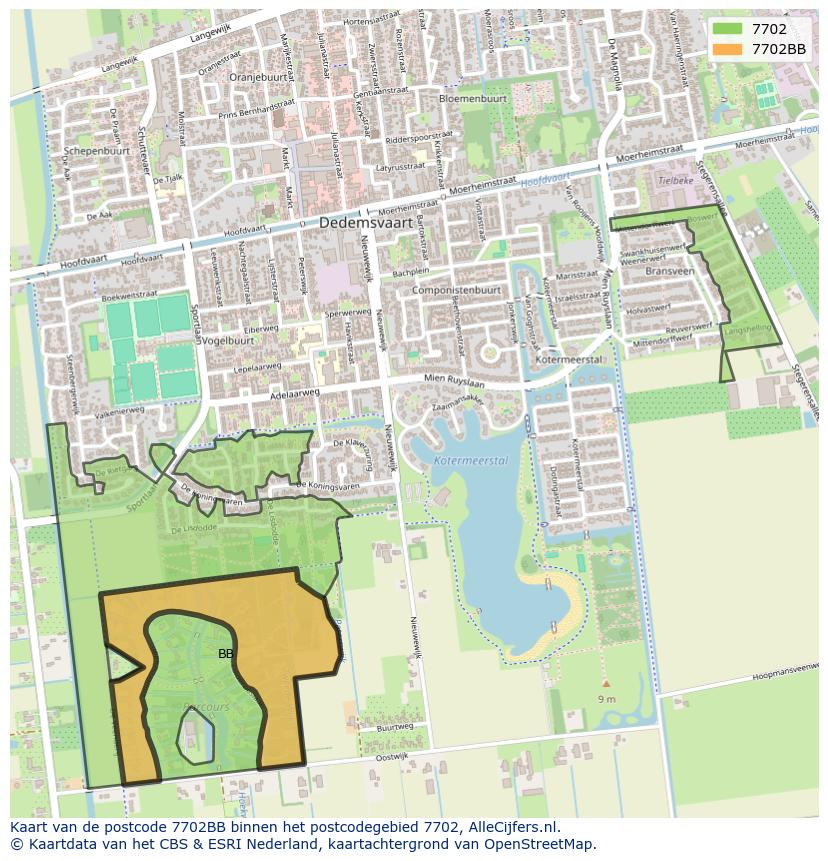 Afbeelding van het postcodegebied 7702 BB op de kaart.