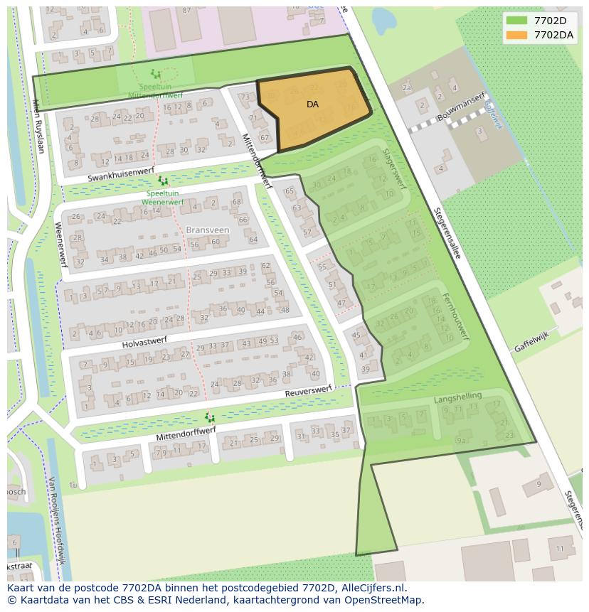 Afbeelding van het postcodegebied 7702 DA op de kaart.