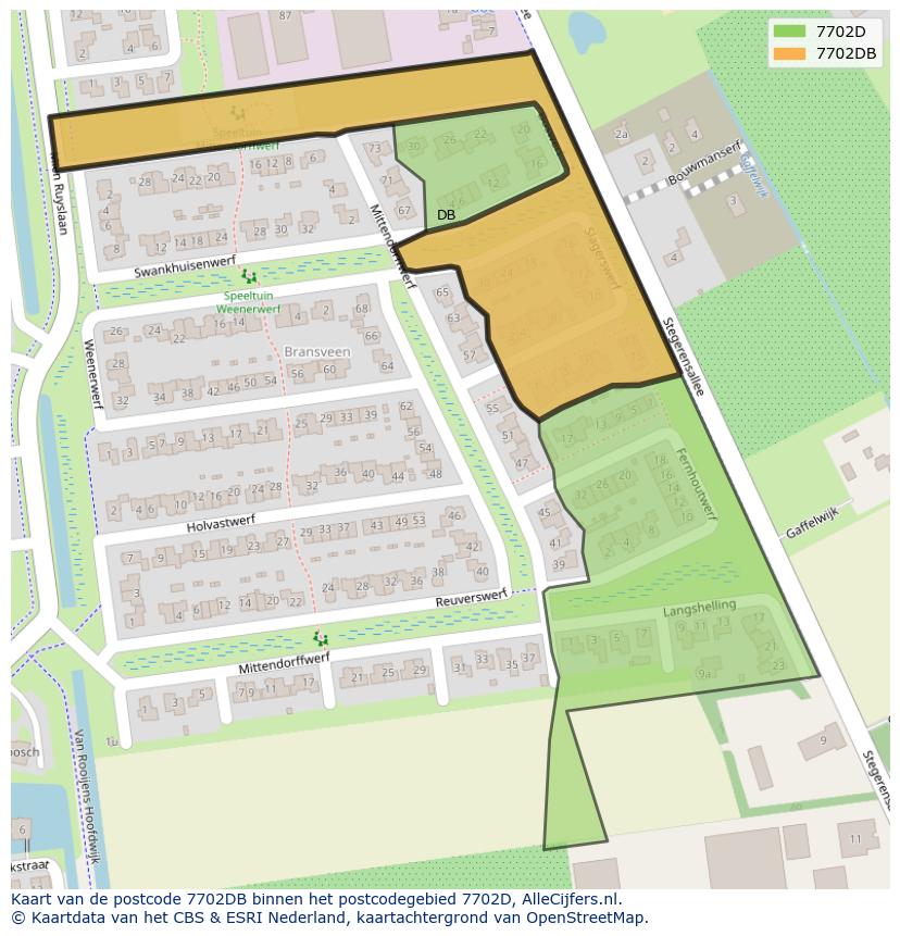 Afbeelding van het postcodegebied 7702 DB op de kaart.