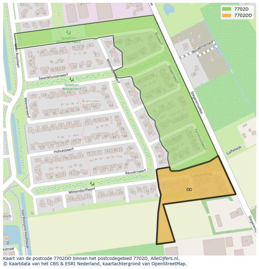 Afbeelding van het postcodegebied 7702 DD op de kaart.