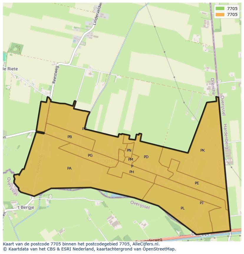 Afbeelding van het postcodegebied 7705 op de kaart.