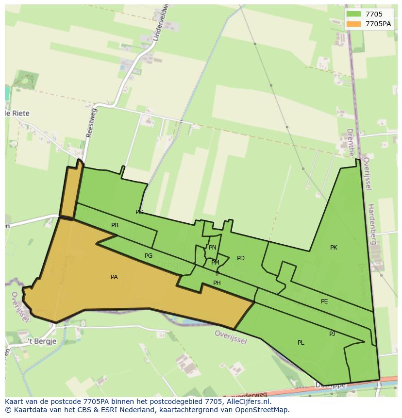 Afbeelding van het postcodegebied 7705 PA op de kaart.