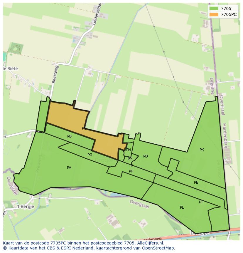 Afbeelding van het postcodegebied 7705 PC op de kaart.