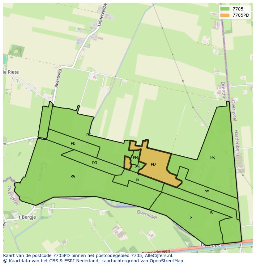 Afbeelding van het postcodegebied 7705 PD op de kaart.