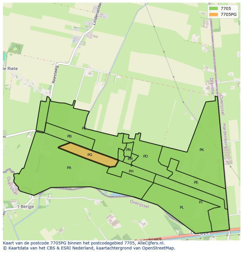 Afbeelding van het postcodegebied 7705 PG op de kaart.