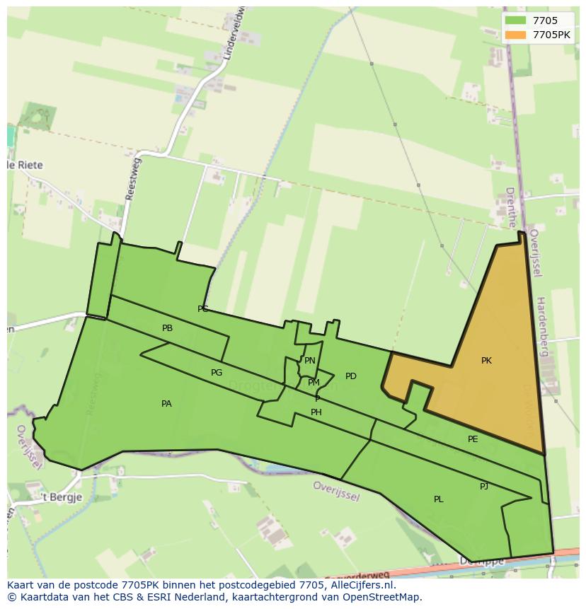 Afbeelding van het postcodegebied 7705 PK op de kaart.