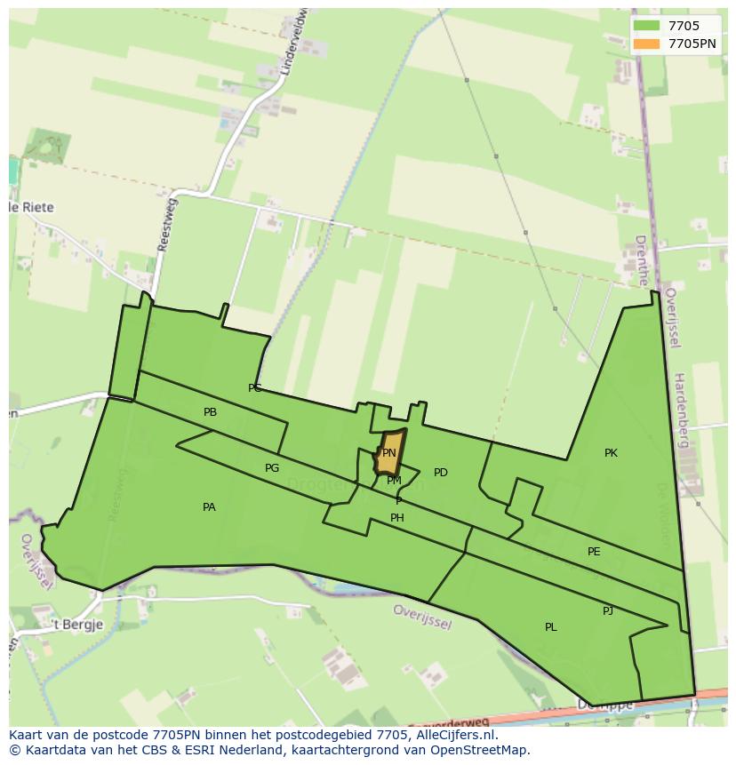 Afbeelding van het postcodegebied 7705 PN op de kaart.