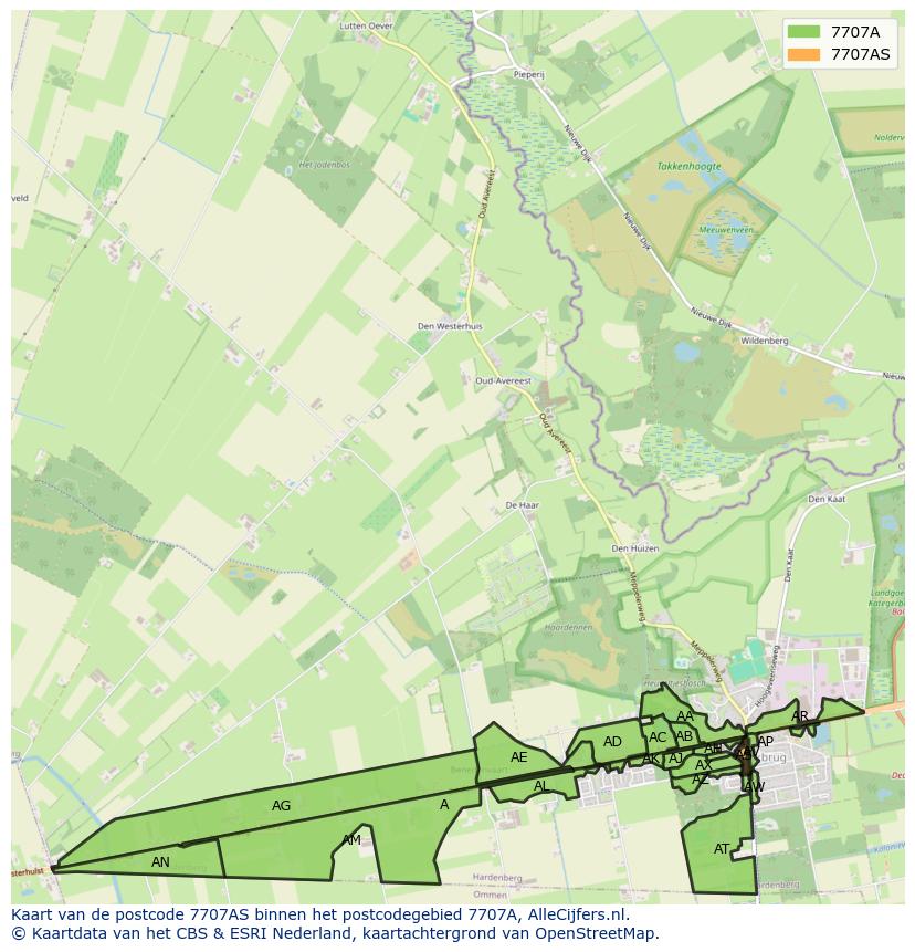 Afbeelding van het postcodegebied 7707 AS op de kaart.