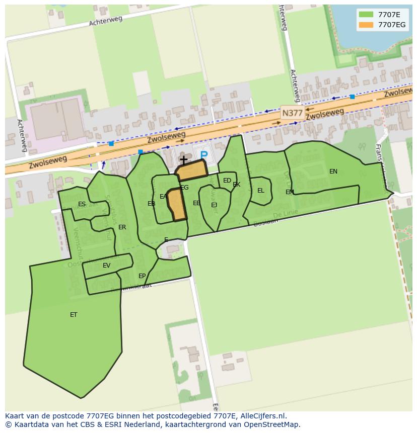 Afbeelding van het postcodegebied 7707 EG op de kaart.