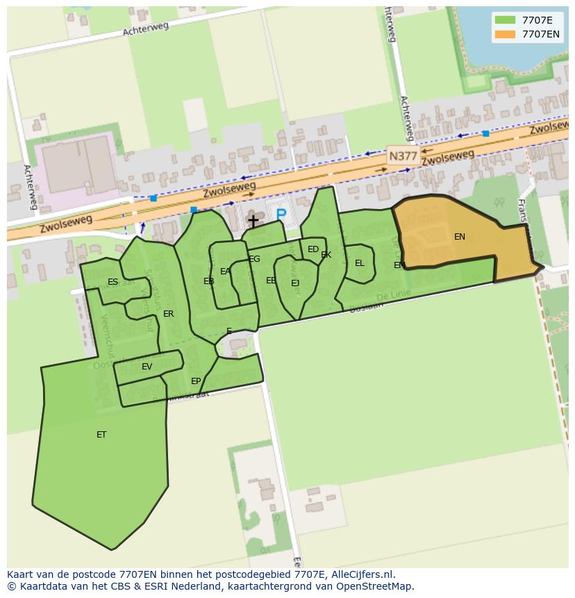 Afbeelding van het postcodegebied 7707 EN op de kaart.