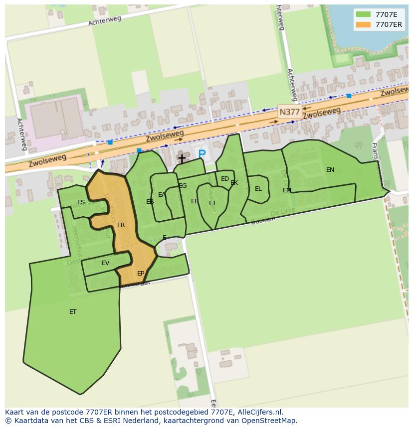 Afbeelding van het postcodegebied 7707 ER op de kaart.