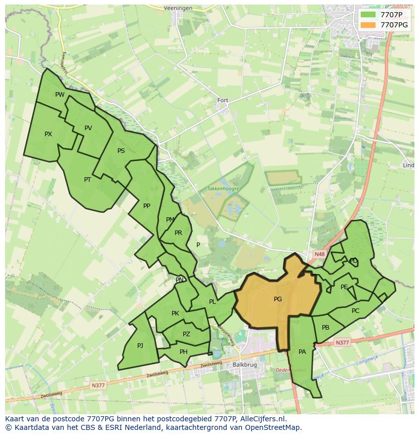 Afbeelding van het postcodegebied 7707 PG op de kaart.