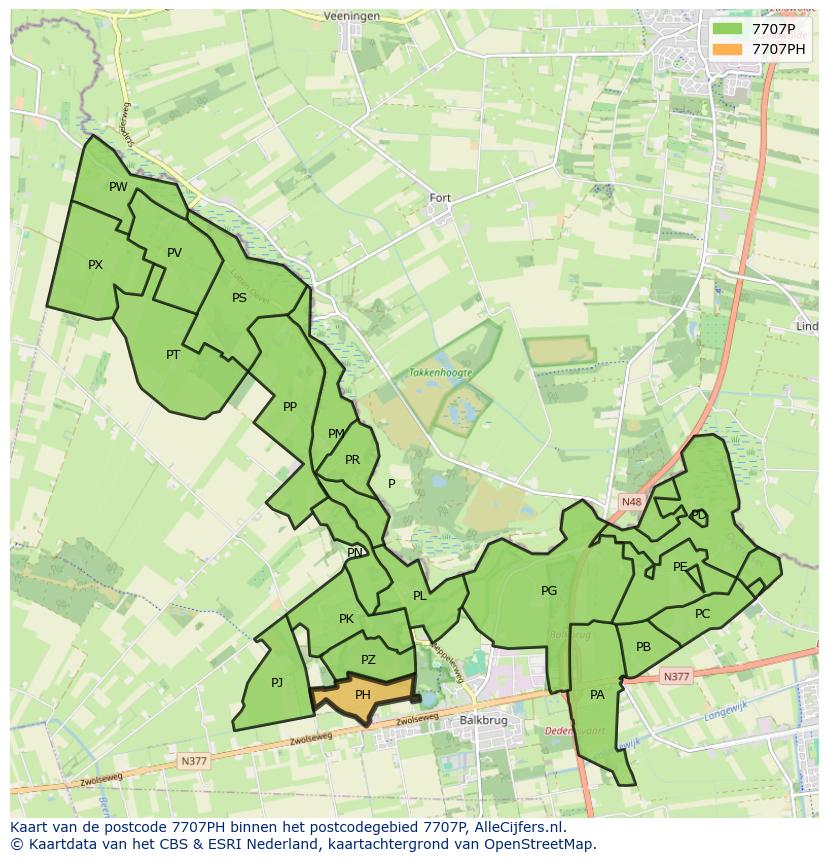 Afbeelding van het postcodegebied 7707 PH op de kaart.
