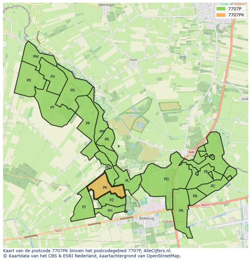Afbeelding van het postcodegebied 7707 PK op de kaart.