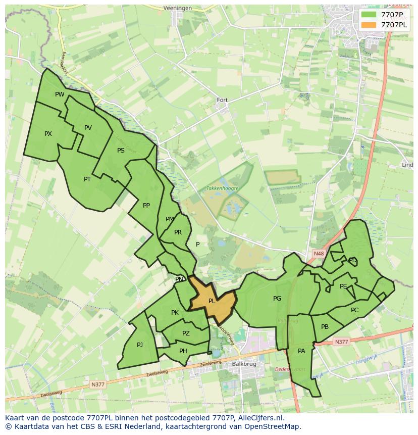 Afbeelding van het postcodegebied 7707 PL op de kaart.