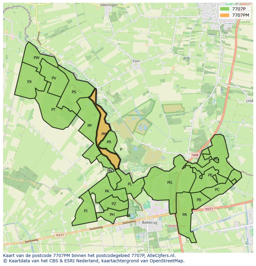 Afbeelding van het postcodegebied 7707 PM op de kaart.