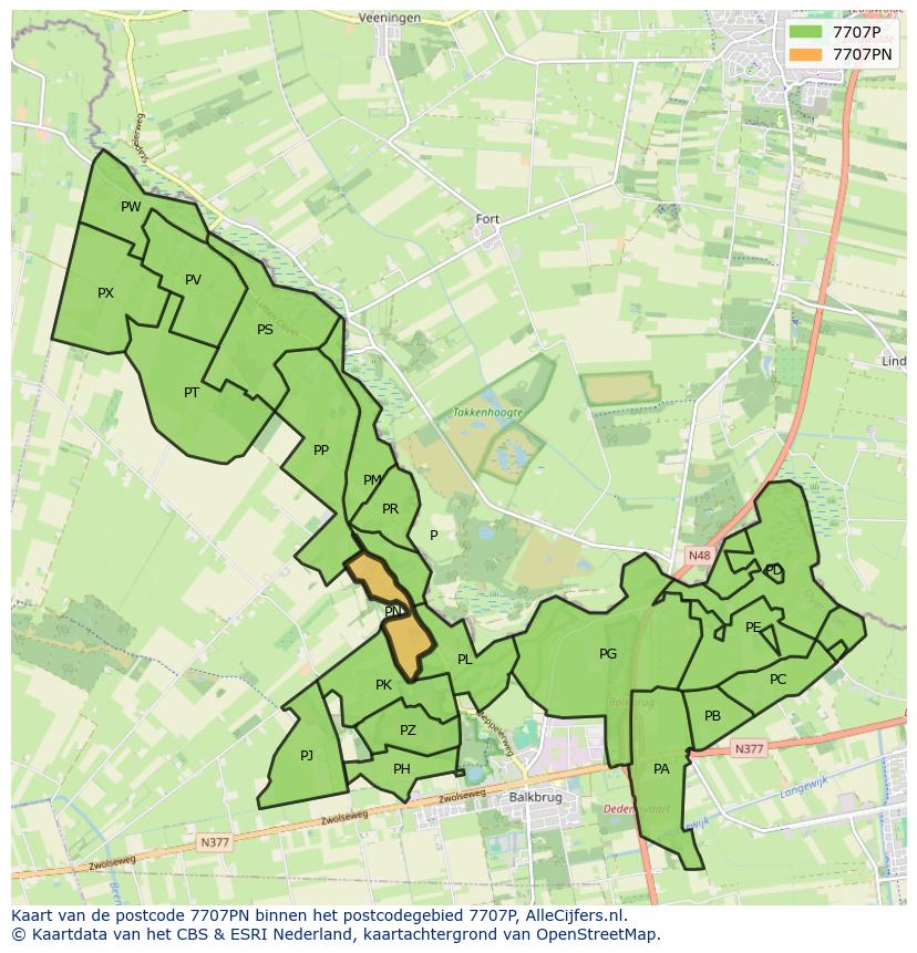 Afbeelding van het postcodegebied 7707 PN op de kaart.