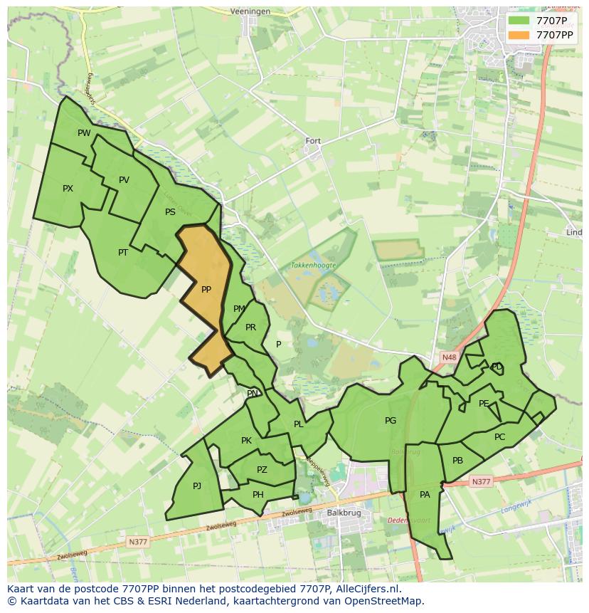 Afbeelding van het postcodegebied 7707 PP op de kaart.