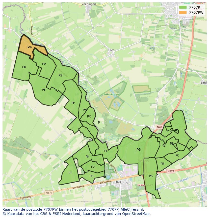 Afbeelding van het postcodegebied 7707 PW op de kaart.