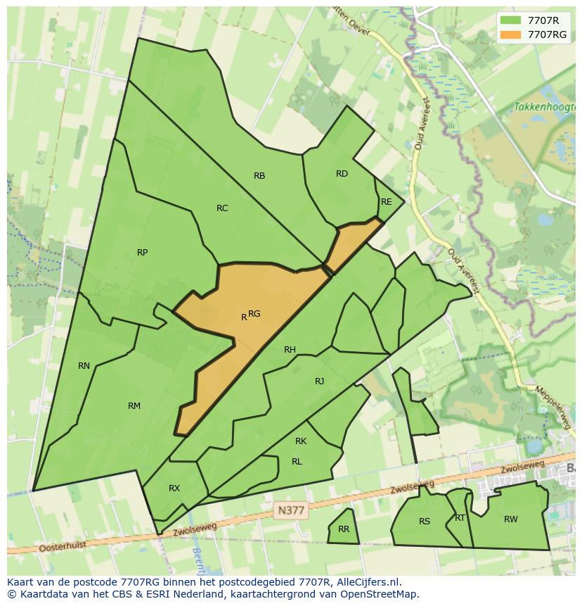 Afbeelding van het postcodegebied 7707 RG op de kaart.