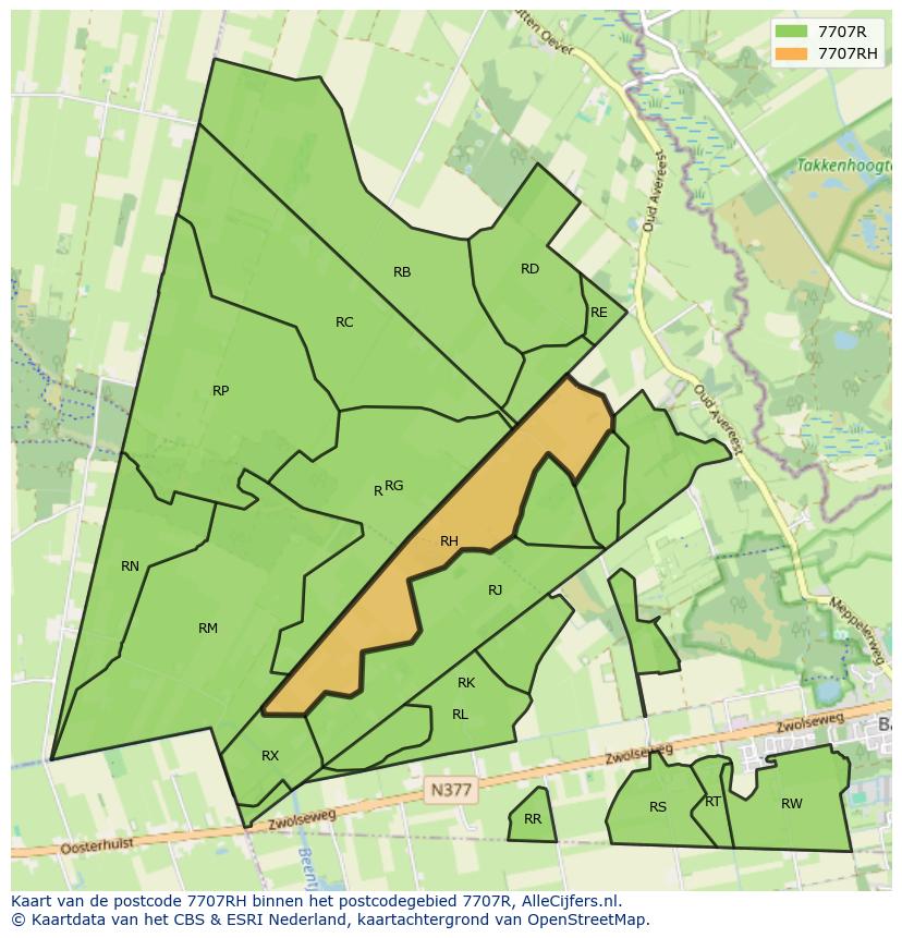Afbeelding van het postcodegebied 7707 RH op de kaart.