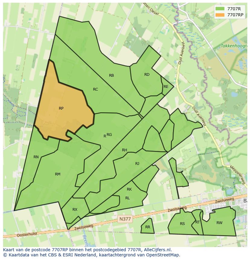Afbeelding van het postcodegebied 7707 RP op de kaart.