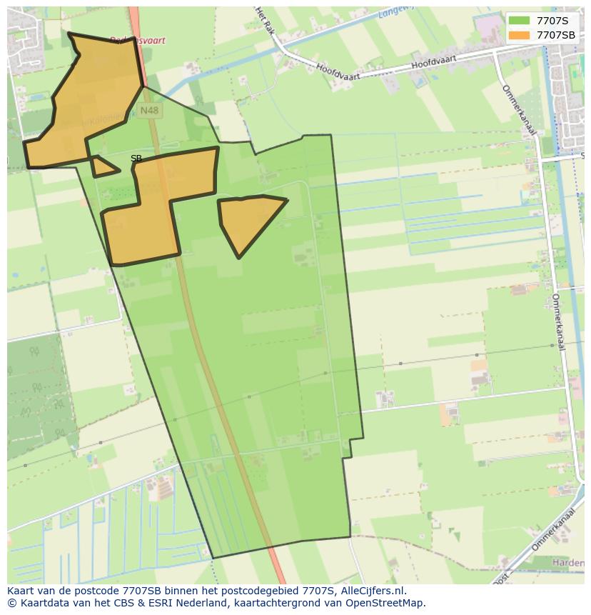 Afbeelding van het postcodegebied 7707 SB op de kaart.