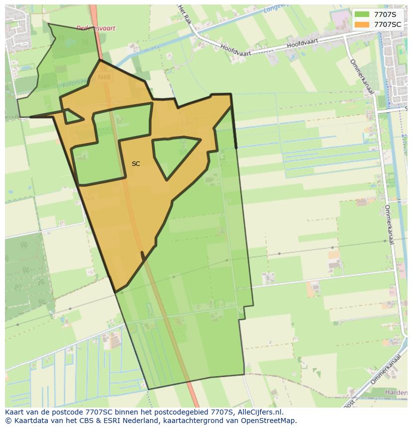 Afbeelding van het postcodegebied 7707 SC op de kaart.