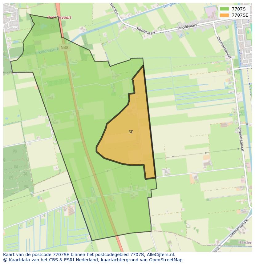 Afbeelding van het postcodegebied 7707 SE op de kaart.