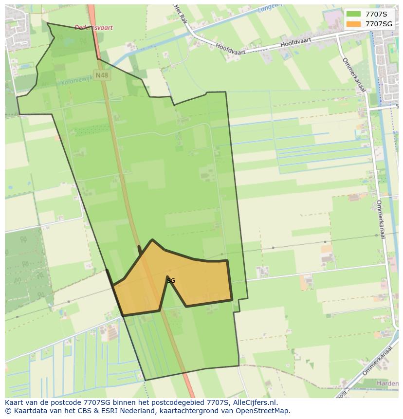 Afbeelding van het postcodegebied 7707 SG op de kaart.