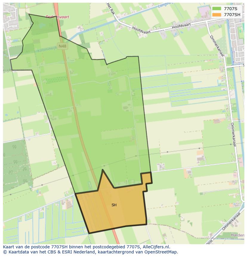 Afbeelding van het postcodegebied 7707 SH op de kaart.