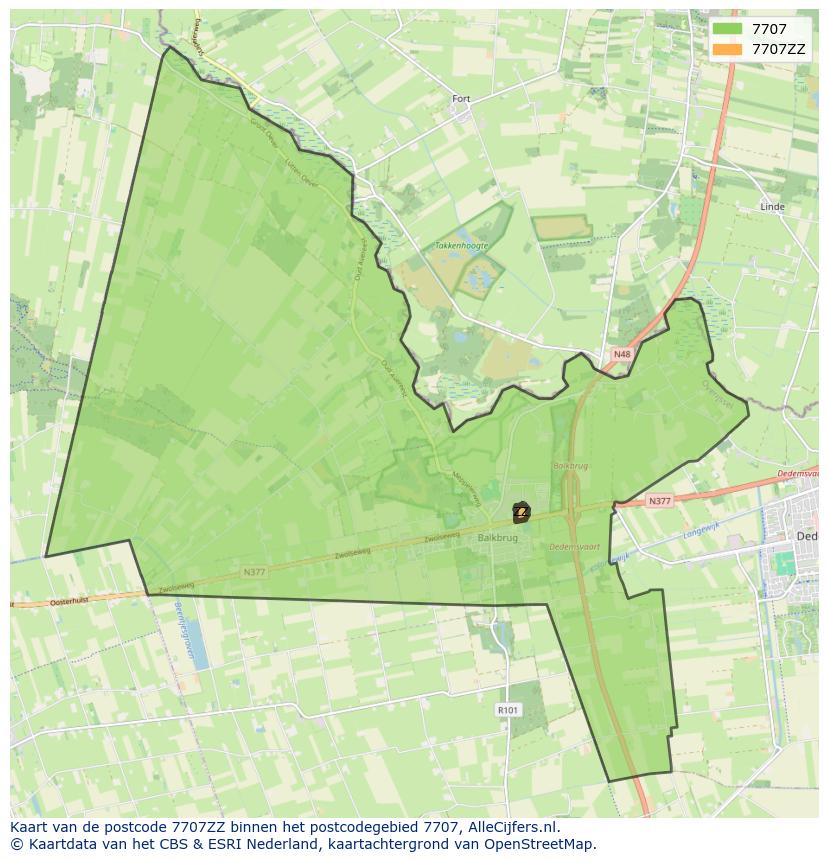 Afbeelding van het postcodegebied 7707 ZZ op de kaart.