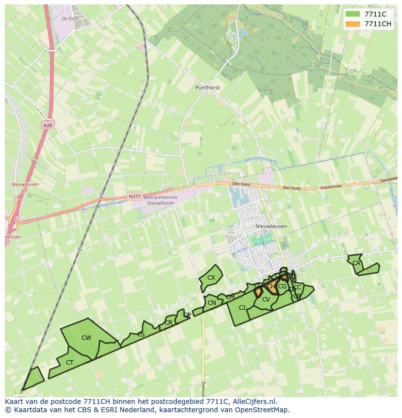 Afbeelding van het postcodegebied 7711 CH op de kaart.