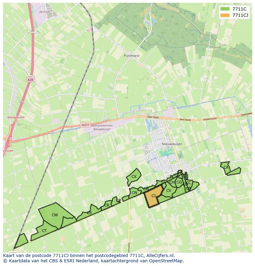 Afbeelding van het postcodegebied 7711 CJ op de kaart.