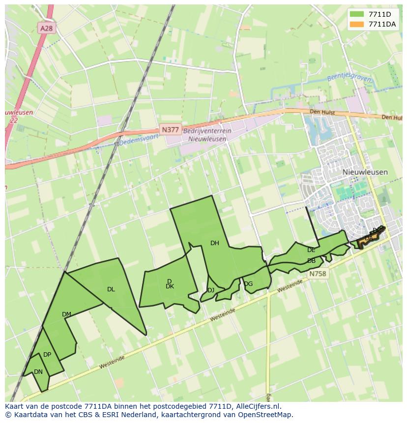 Afbeelding van het postcodegebied 7711 DA op de kaart.