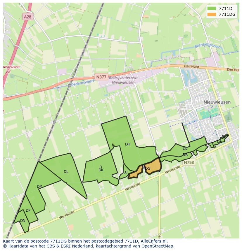 Afbeelding van het postcodegebied 7711 DG op de kaart.